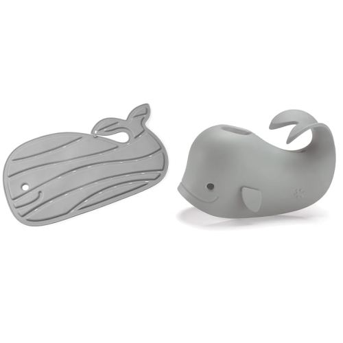Skip Hop Non-Slip Baby Bath Mat, Moby, Grey & Baby Bath Spout Cover, Universal Fit, Moby, Grey