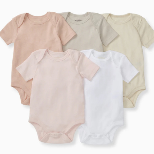 Solid Organic Cotton Short Sleeve Baby Bodysuits 5 Pack - Pink Sand