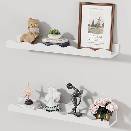 Floating Shelves for Wall Décor 24 Inch Long Set of 2 Nursery Book Shelves Bathroom Shelves Over Toilet Shelf for Books, Plants, Toys, Photo Frames, Picture Ledge-White