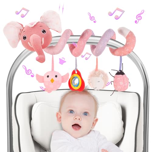 FATI Car Seat ToysBaby Toys 0-6 Months, Spiral Plush Baby Toy for Baby Crib Carseat, Sensory Toys with Squeaker Teether Rattles for 0 3 6 9 12 Months Babies Ideal Gifts