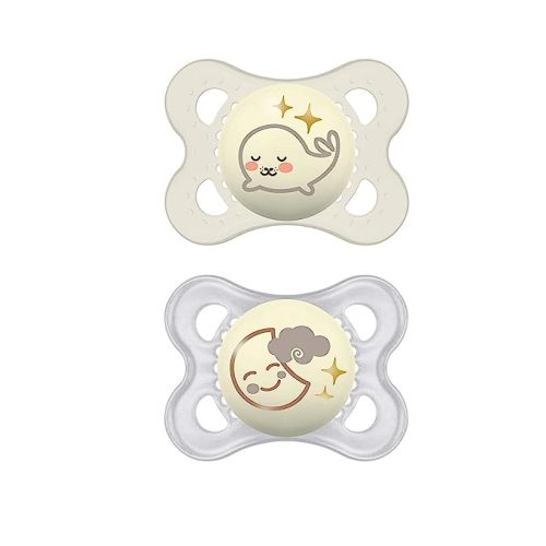 MAM Original Day & Night Baby Pacifier, Nipple Shape Helps Promote Healthy Oral Development, Glows in The Dark, 0-6 Months, Unisex Baby. 2 Count