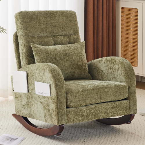 Ktaxon Rocking Accent Chair Glider Reading Chair Comfy Chenille Upholstered Single Sofa Rocker for Living Room, Nursery, Bedroom Olive Green
