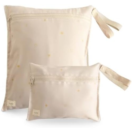 mushie Water Resistant Wet Bags | Large & Small Reusable Storage Bag for Baby Items and Travel | Zippered Pockets with Handle | Machine Washable, Set of 2 (Sun)