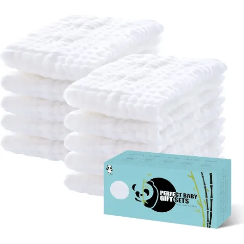 HIPHOP PANDA 10 Pack 6-Layers Muslin Burp Cloths Large - Durable 100% Cotton - Baby Essentials Extra Absorbent and Soft Boys & Girls Rags for Newborn Registry (White, 20" X10")