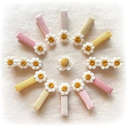 Cherssy 2" Daisy Flowers Hair Clips for Girls, 12 Pcs Cotton Fully Lined Alligator Clips, Non Slip Floral Baby Barrettes Hair Pins for Infant Toddler Kid School Girls' Gift