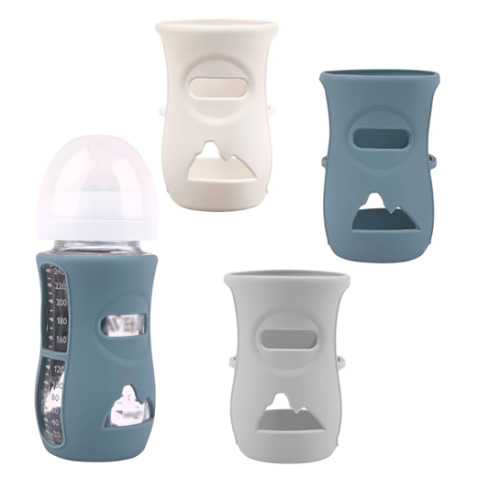 3 Pack Silicone Sleeves for Avent Natural Glass Baby Bottles, Anti Breakage Baby Bottle Holder, Compatible Philips Avent Glass Natural Baby Bottle 8 oz (Grey+Dark Blue+Apricot)