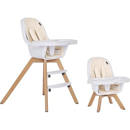 Evolur Zoodle 2 in 1 Convertible Baby High Chair in Ivory, Easy to Clean, Adjustable and Removable Tray, Compact and Portable High Chair, Foldable High Chair with Adjustable Footrest