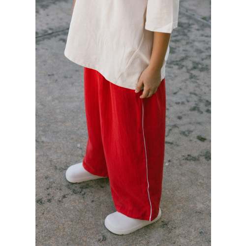 Side Stripe Gauze Pants- Red