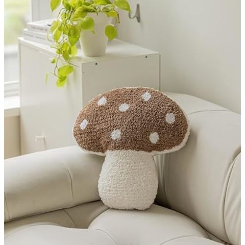 Mushroom Pillow | Soft Mushroom Decor Throw Pillow for Bed, Sofa, Couch, Living Room, Bedroom (Coffee)