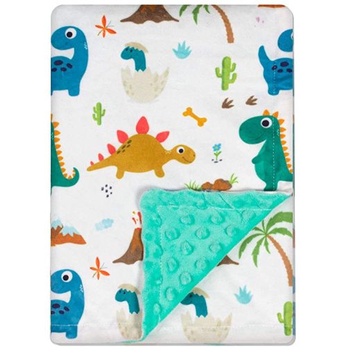 Baby Blanket for Boys Girls Double Layer Soft Plush Minky Blanket with Dotted Backing, Toddler Baby Newborn Blanket Shower Gifts (Green Dinosaur, 30 X 40 inches)