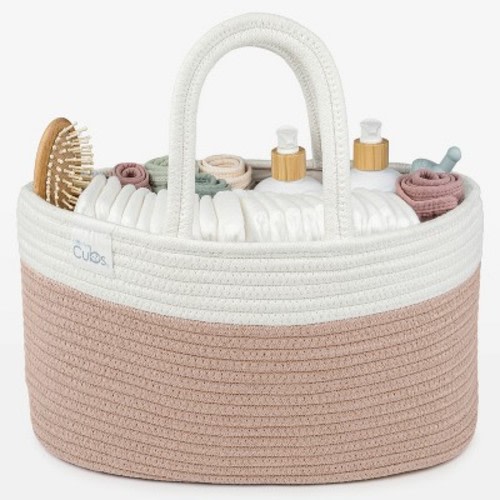 Large Portable Baby Diaper Caddy Organizer Nursery Storage Bin and Car Travel Basket by Comfy Cubs, Color: Blush