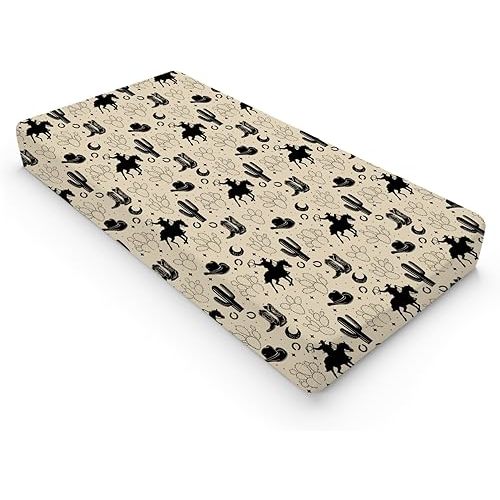Vintage Western Cowboy Baby Changing Pad Covers Cowboy Horse Boots Hat Cactus Moon Diaper Changing Table Sheets for Boy Wild Plants Soft Breathable Stretch Fitted Nursery Changing Table Mat 32''x16''