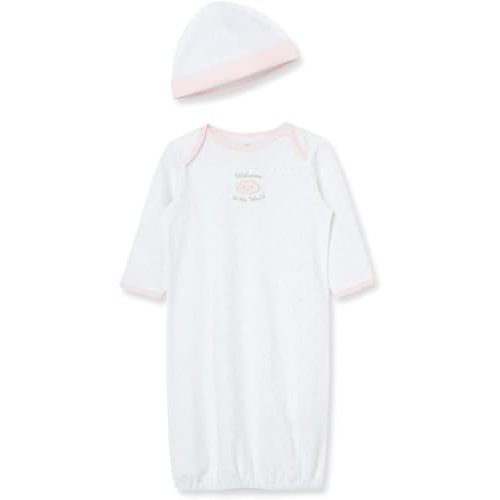 Little Me Clothes for Baby Girls' 2-Piece Nightgown and Cap Set 100% Cotton with Elastic Bottom, Baby Essentials, 0-3 Months