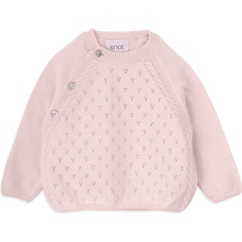 Newborn Cotton Long Sleeve Sweater, Pink - Knot | Maisonette