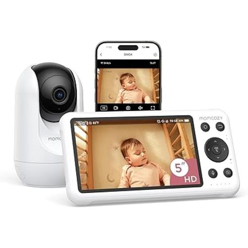 Momcozy Smart WiFi Baby Monitor with Camera and Audio, 5" 1080P Screen with Wall Mount, Motion & Cry Detection, Safe Fence, Clear Night Vision, 5000mAh Battery, 2-Way Talk, Photo & Video Recording