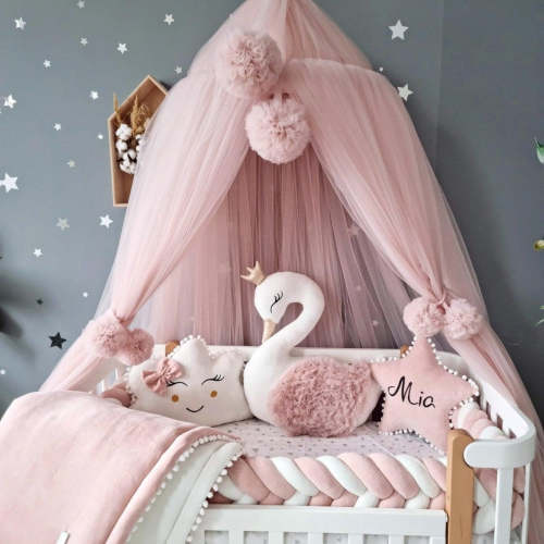 Baby bedding set for girl blush. Braided crib bumper – KariStudio