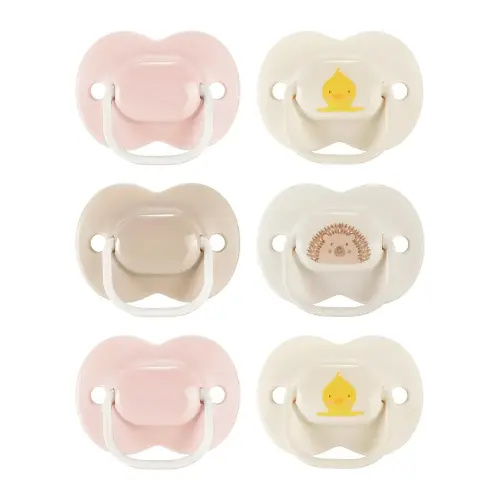 Tommee Tippee Anytime Matte Pacifier, 0-6 Months, Symmetrical Baglet, BPA-Free Binkies, Pink/Beige, Pack of 6