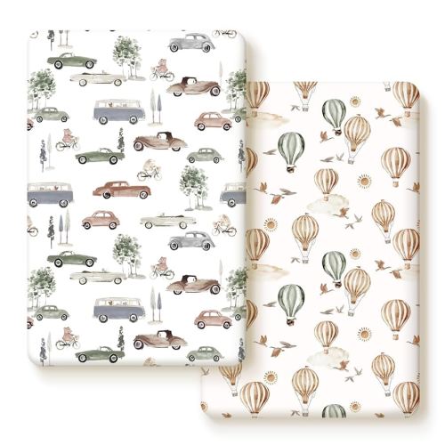 Pack n Play Sheets Fitted 2 Pack, Stretchy Ultra Soft Jersey Knit Pack and Play Sheets, Universal Fitted Portable/Mini Crib Mattresses Snug and Safe, Stylish Cars Print for Boys and Girls