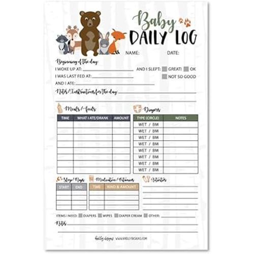 Hadley Designs Nanny Newborn Baby or Toddler Log Tracker Journal Book, Daily Schedule Feeding Sleep Naps Activity Diaper Change Monitor Notes, Supplies for Daycare, Babysitter, Caregiver, 50 Sheet