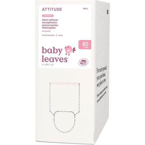 ATTITUDE Baby Fabric Softener, Plant and Mineral-Based Ingredients, HE Compatible, Vegan and Cruelty-free Laundry and Household Products, Unscented, Bulk Refill, 80 Loads, 67.6 Fl Oz