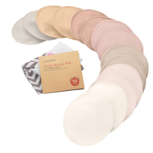 Organic Nursing Pads - 14 Washable Viscose Derived from Bamboo Breastfeeding Pads, Wash Bag, Reusable Breast Pads for Breastfeeding, Nipple Pads for Breastfeeding Essentials(Neutrals, L 4.8")