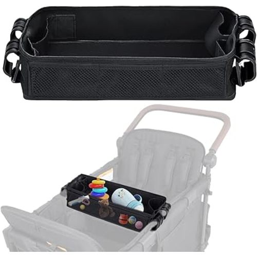 Stroller Snack Tray for Wonderfold Wagon - Upgraded with Extra Thick Base, Waterproof Faux Leather Sides & Side Mesh Pockets for Added Durability (W2 Series Thickened)