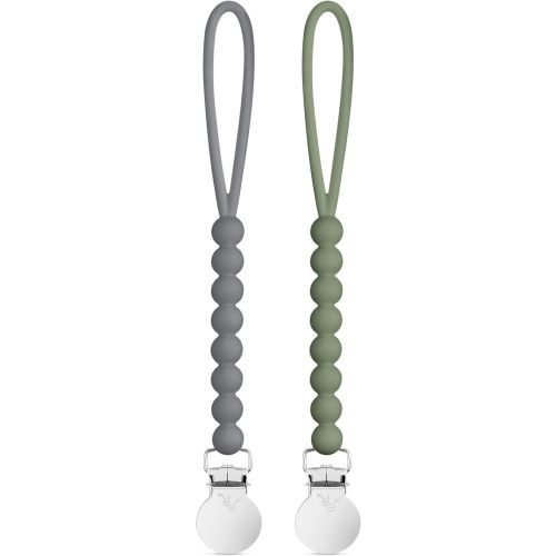 Ryan & Rose Cutie Clip 2 Pack - Pacifier Clip Holder Silicone (Judy-Steel/Judy-Ivy)