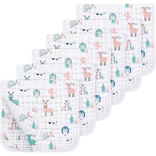 Looxii Muslin Burp Cloths 100% Cotton Muslin Cloths Large 20''x10'' Extra Soft and Absorbent 6 Pack Baby Burping Cloth for Boys and Girls (Alpaca)