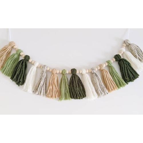 Woodland Greenery Tassel Garland With Natural Wooden Beads - Etsy