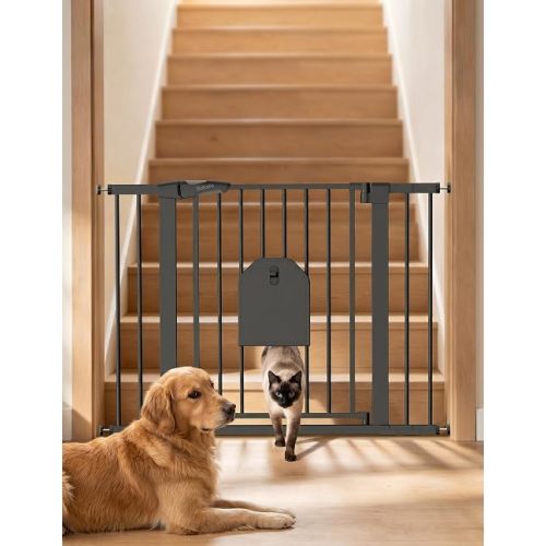 Babelio Auto Close Dog Gate with Cat Door, CatPrivilege I, 29-43"