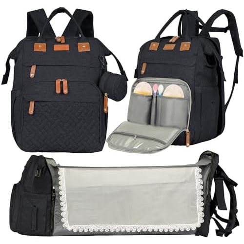 large diaper bag backpack,baby bag with changing station for Boys Girls,Multifunctional Diaper Bag,Mommy Bag With USB Charging Port(Black)