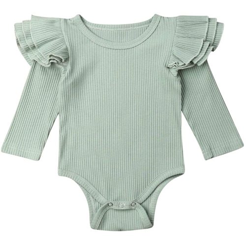 Infant Baby Toddler Girls Boys Ruffle Romper Bodysuit Striped Long Sleeve Cotton Jumpsuit Basic Clothes