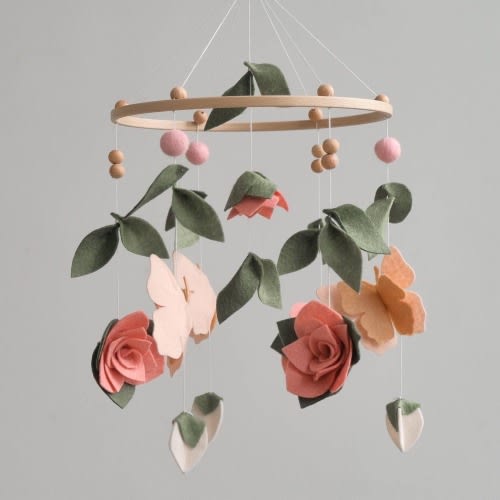 Butterfly Garden Nusery Mobile - Baby Nursery Decor - Baby Shower Gifts - Girls Room - Roses - Floral