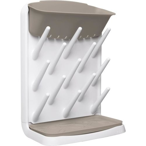 Ubbi Vertical Baby Bottle Drying Rack, Space Saving Countertop Drying Rack Baby Accessory, Taupe