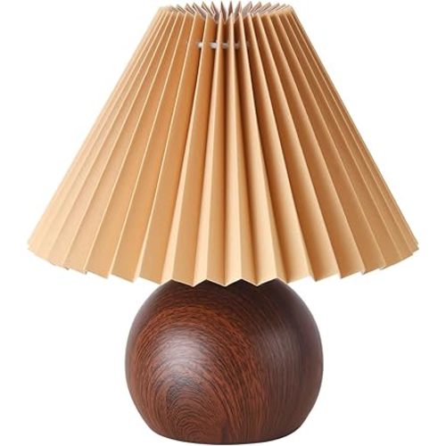 KUNJOULAM Small Pleated Table Lamp, Modern Bedside Nightstand Lamp with Coffee Lampshade, Cute Lamp for Bedroom Living Room Home Office Decor with E12 Bulb