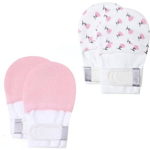 HAPIU Baby No Scratch Mittens Stay On, 100% Cotton Breathable, Adjustable Infant Gloves for Boys Girls, Newborn - 12 M