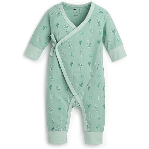 monica + andy Kimono Tie Long Sleeve One Piece, 100% Organic Baby Clothes for Girls & Boys, Preemie, Newborn & Infant