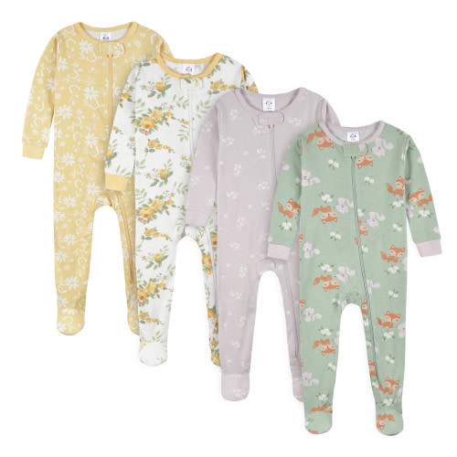 Gerber Baby & Toddler Neutral Snug Fit Footed Cotton Pajamas, 4-Pack, Sizes 0/3 Months-5T