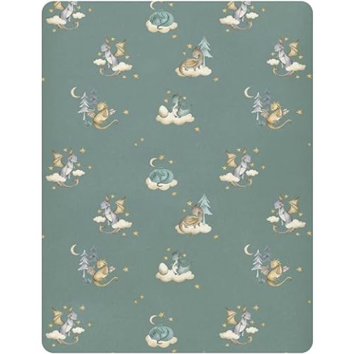 Pfrewn Crib Sheets for Boys Girls Dragon Baby Animals Retro Fitted Crib Sheet Fits Standard Crib Mattress Pads Stretch Soft Toddler Baby Sheet,52x28IN