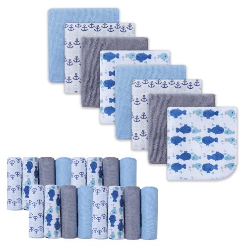 Baby Washcloths, Extra Soft and Ultra Absorbent Bath Cloth, Great Gifts for Newborn and Infants, 24 Pack, Whale