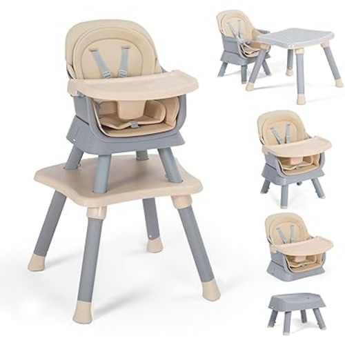 Baby High Chair, 8 in 1 Convertible Highchairs for Babies and Toddlers, Children Dining Booster Seat/Kids Building Block Table for Girls Boys, Baby Seat with Removable Tray, Khaki