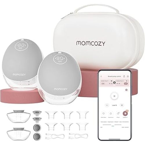 Momcozy Breast Pump Hands Free Mobile Flow | M9, App Discreet Control with Personalized Multi-Modes & 15 Levels, Independent Breastmilk Storage, Wearable Breast Pump M9 24mm, 2 Pack Gray
