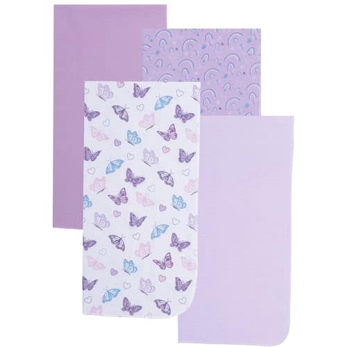 EVERYDAY KIDS 4 Pack of Soft Receiving Baby Blanket Set for Girls; Purple Baby Swaddle Blankets with Butterfly and Rainbow Designs for Newborn Baby Girl Nursery