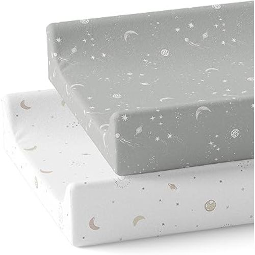 Changing Pad Cover 2-Pack (Galaxy, Moon and Stars) - Premium Fitted Sheets - Buttery Soft Cotton Blend