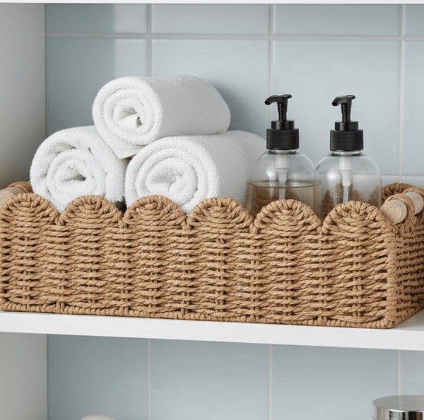 CubesLand - Scalloped Storage Basket W/Handle for Home Decor Organizer Neutral