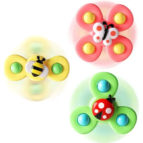 ALASOU 3PCS Suction Cup Spinner Toys for 1 Year Old Boy Girl|Spinning Top Baby Toys 6 12 18 Months|1 2 Year Old Boy Birthday Gift|Baby Bath Toys for Kids Ages 1-3|Sensory Toys for Toddlers 1-3