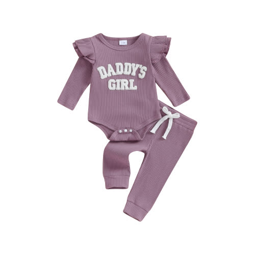 Newborn Infant Baby Girl Clothes Daddys Girls Ribbed Knit Long Sleeve Romper Pants Fall Winter Clothes