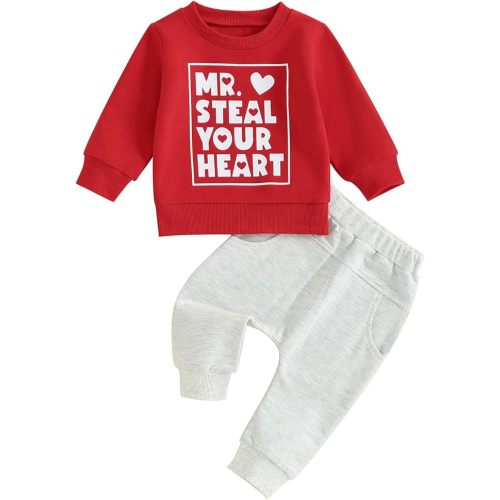 Toddler Baby Boy Valentines St. Patricks Outfits Long Sleeve Letter Print Shirts Crewneck Sweatshirt Jogger Pants