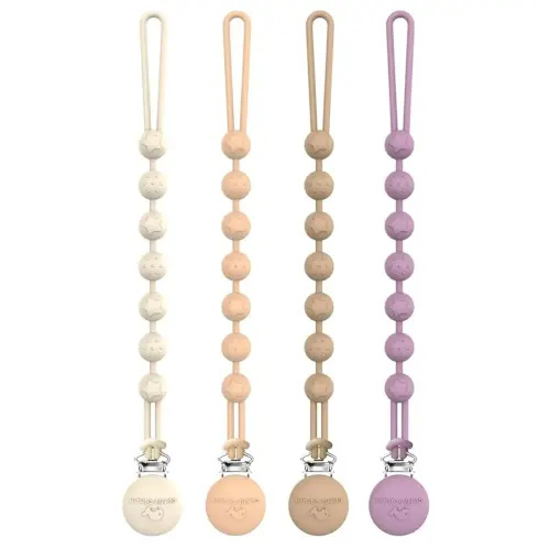 Cuddle Campus Silicone Pacifier Clip Holder with One Piece Design, Pack of 4 Soft Flexible Binky Clips with Texture for Baby Boy and Girl Set 3(6M+)