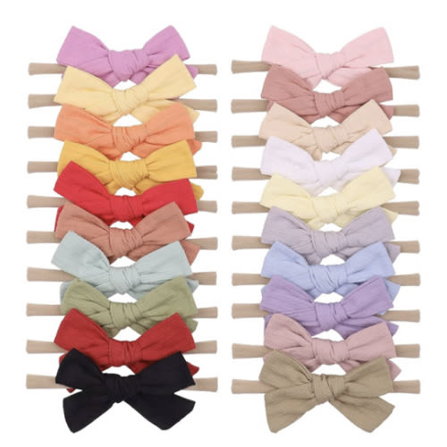20pcs Baby Girls Cotton Hair Bows Headbands Nylon Hair Bands Elastic Hair Accessories for Newborn Kids Infants Toddlers